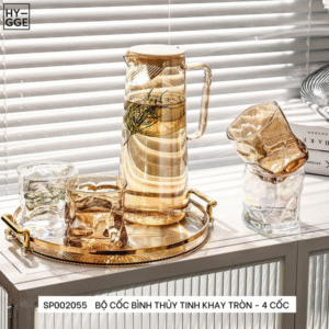 Bộ cốc bình thủy tinh khay tròn