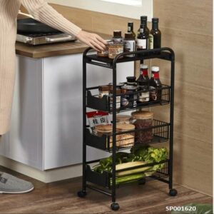 Kệ kim loại để khe tủ lạnh có ray trượt, bánh xe
