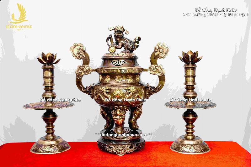 Bộ đỉnh đồng và hạc thờ trang trí bàn thờ bằng đồng cao cấp mang ý nghĩa tâm linh sâu sắc