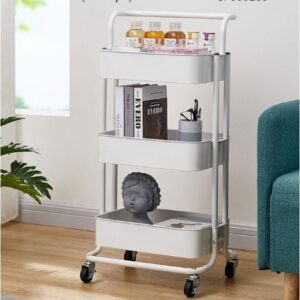 Kệ kim loại 3 tầng có bánh xe, tay vịn