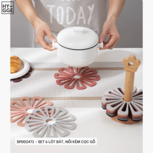 Set 6 lót bát nồi hoa Morandi kèm cọc gỗ