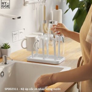 Kệ úp cốc kèm khay trắng