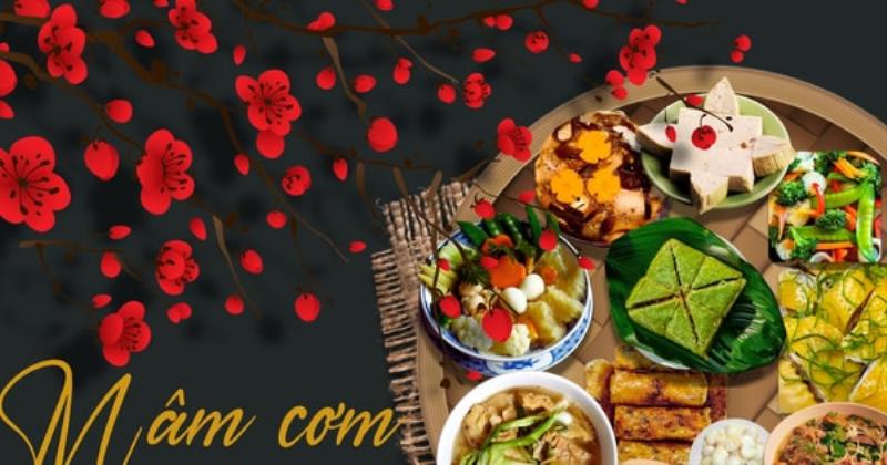 Bàn thờ gia tiên ngày Tết với mâm ngũ quả, hoa tươi và các vật phẩm thờ cúng truyền thống