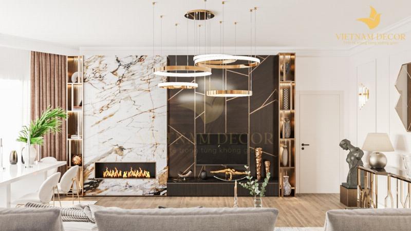 Ý tưởng bố trí cây xanh trang trí phòng khách nhà ống 5m có cầu thang
