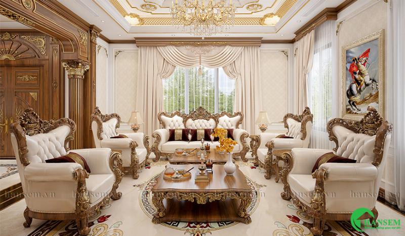 Mẫu kệ gỗ vách ngăn phòng khách phong cách tân cổ điển, gỗ màu nâu đậm