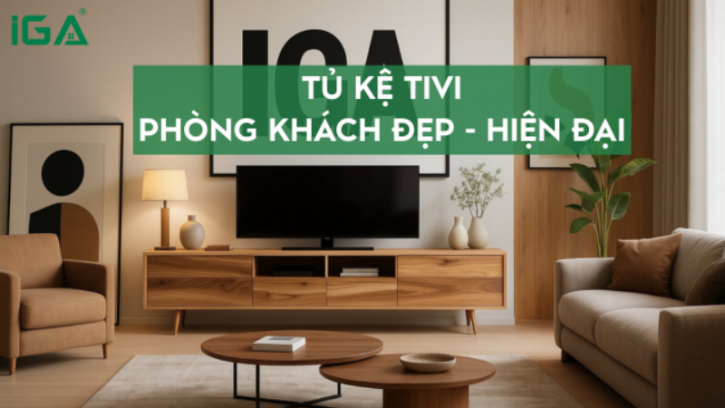 Kệ tivi phòng khách đẹp với thiết kế hiện đại, tối giản, màu sắc trung tính, hài hòa với nội thất xung quanh.