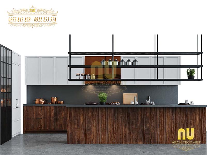 Kệ treo ly quầy bar bằng kim loại màu đen với các ly rượu vang sang trọng, tôn lên vẻ đẹp hiện đại của không gian quầy bar gia đình.