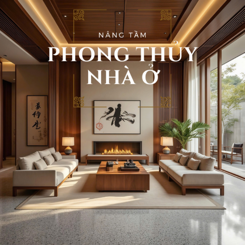 Một không gian phòng khách ấm cúng, nội thất hiện đại với cây cỏ ba lá nhỏ trên bàn trà, tạo cảm giác thư thái và may mắn