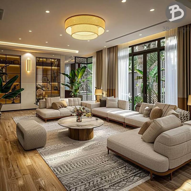 Ngôi nhà cấp 4 nông thôn sử dụng vật liệu gỗ và kính kết hợp, tạo không gian mở, ấm cúng và hiện đại.