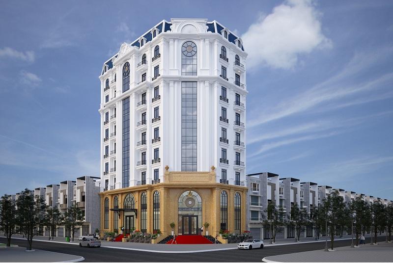 Phòng cưới hiện đại sang trọng với giường lớn bọc nệm, tông màu xám và ánh sáng vàng ấm