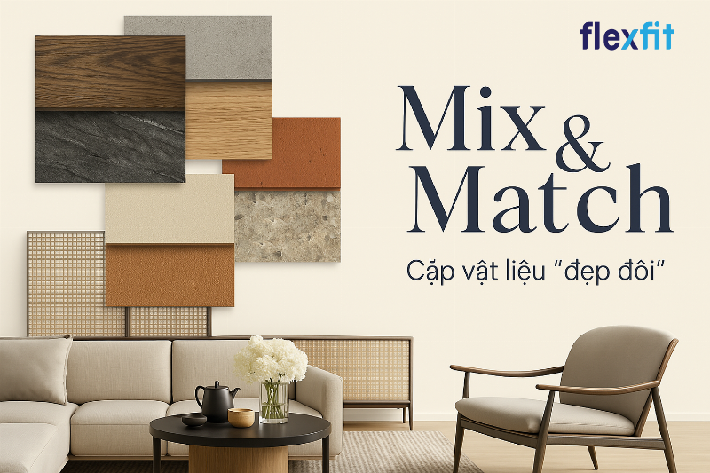 Một phòng khách đẹp đơn giản nổi bật với sự kết hợp của các chất liệu tự nhiên như gỗ, vải lanh và bê tông, tạo nên vẻ đẹp mộc mạc nhưng tinh tế