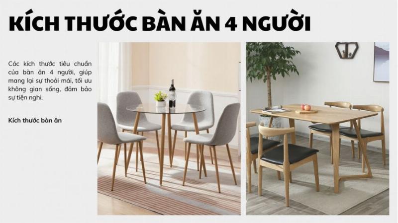 Số lượng ghế phù hợp với kích thước bàn ăn tròn và bàn ăn chữ nhật phổ biến