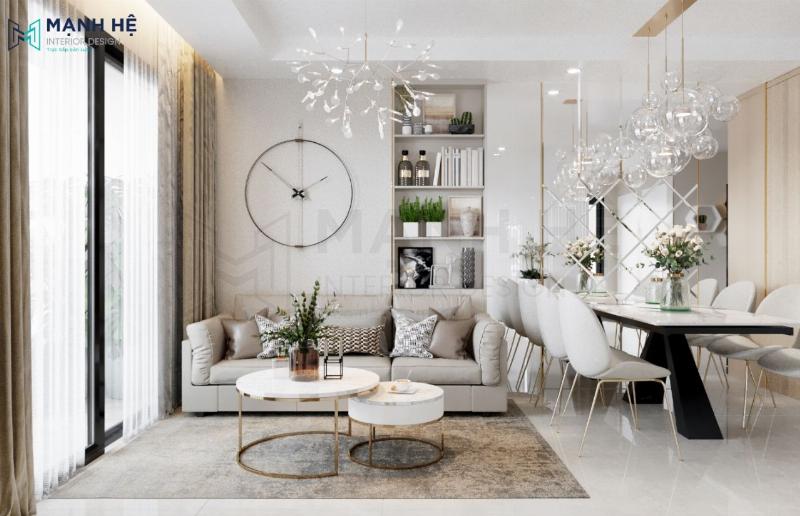 Thiết kế nội thất căn hộ chung cư 1 phòng ngủ hiện đại với tông màu sáng và đồ nội thất thông minh
