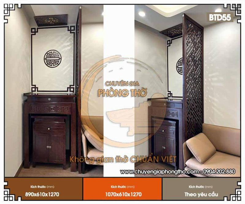 Vách ngăn phòng khách và phòng thờ với hoa văn truyền thống, sang trọng