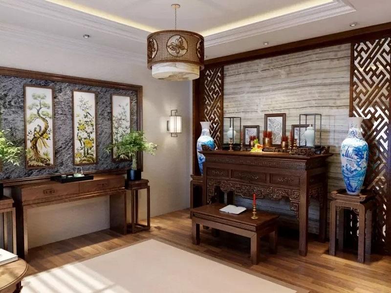 Bàn thờ gia tiên ngày chuyển nhà thể hiện sự trang trọng và tâm linh