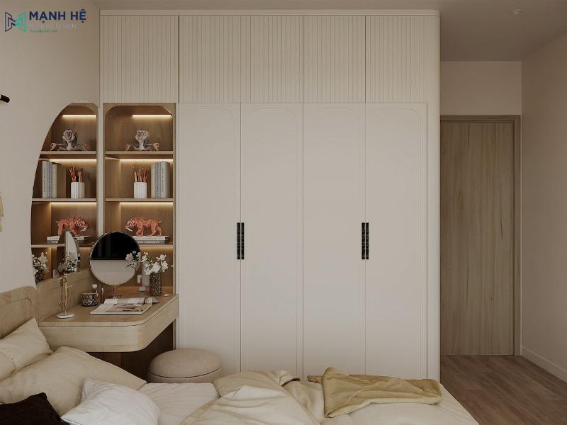Thiết kế nội thất phòng ngủ với tủ quần áo gỗ công nghiệp đa năng