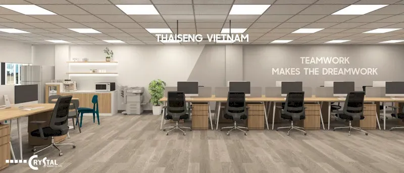 Một bộ bàn ăn gỗ công nghiệp hình tròn với ghế đơn giản, hiện đại, đặt trong không gian ăn uống có nhiều cây xanh và ánh sáng tự nhiên, tạo cảm giác tươi mới, gần gũi với thiên nhiên.