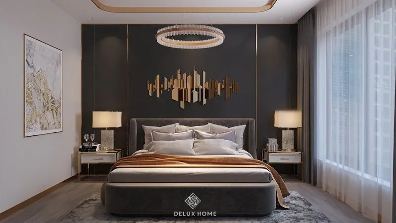 Bố trí phòng ngủ 12m2 với nội thất thông minh đa năng, giường có hộc kéo và tủ âm tường giúp tối ưu không gian nhỏ gọn