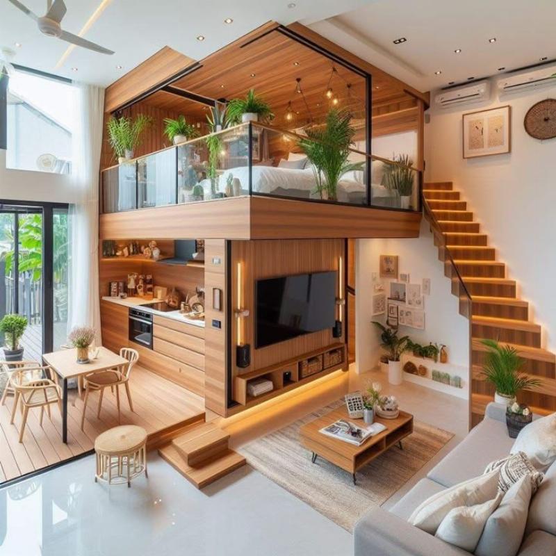 Thiết kế phòng ngủ gác lửng tối giản, tận dụng tối đa diện tích nhỏ.