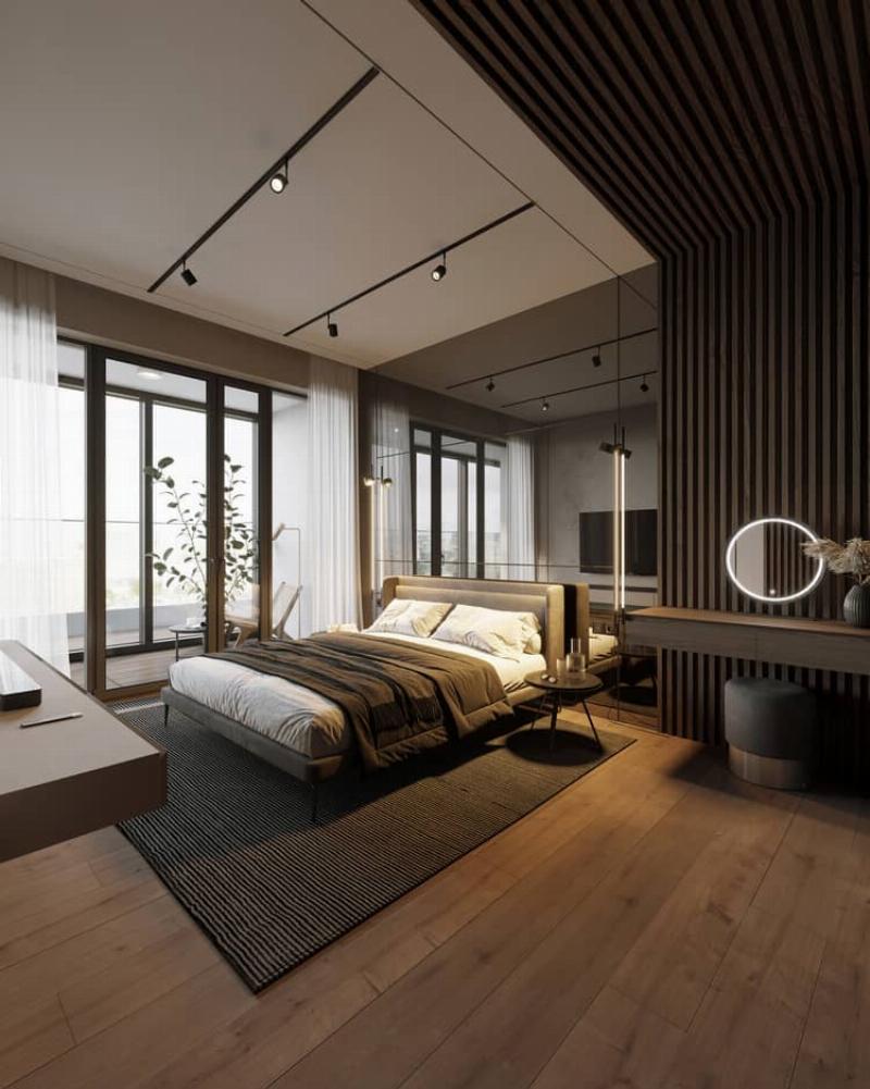 Phòng ngủ master hiện đại với view đẹp và ban công