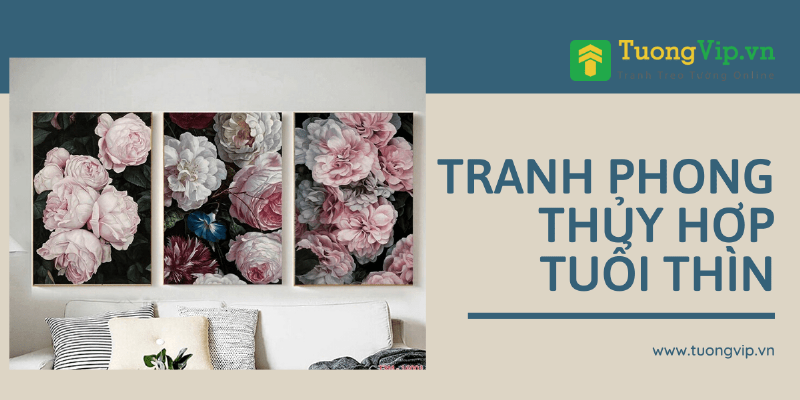 Một bức tranh trang trí phòng khách theo phong thủy, có hình ảnh thác nước hoặc cá chép, mang ý nghĩa tài lộc, bình an.