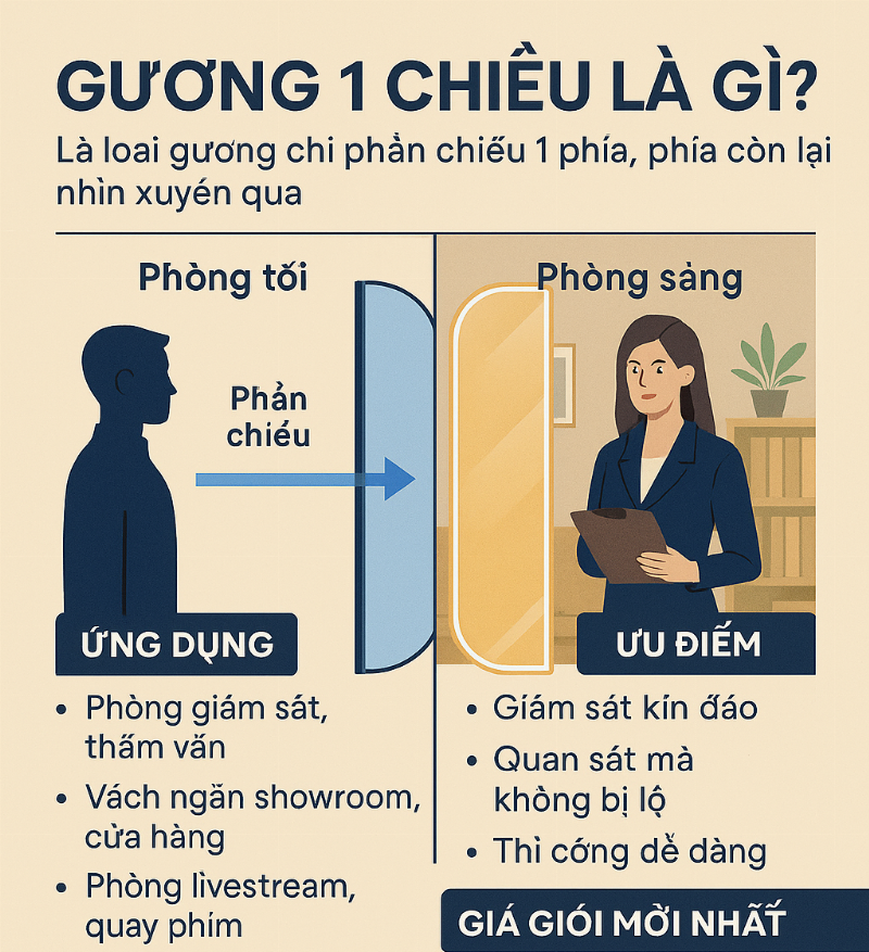Ưu điểm gương hai chiều trong nội thất, tăng cường ánh sáng và không gian.