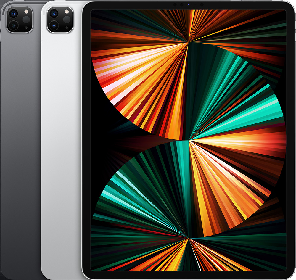 Hình ảnh một chiếc iPad Pro 12,9 inch (thế hệ 5) màu bạc với màn hình hiển thị sống động, thể hiện khả năng làm việc chuyên nghiệp.