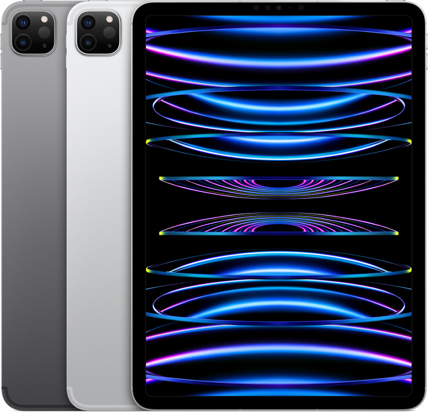 Hình ảnh một chiếc iPad Pro 11 inch (thế hệ 4) màu xám không gian, với thiết kế viền mỏng và hệ thống camera kép.