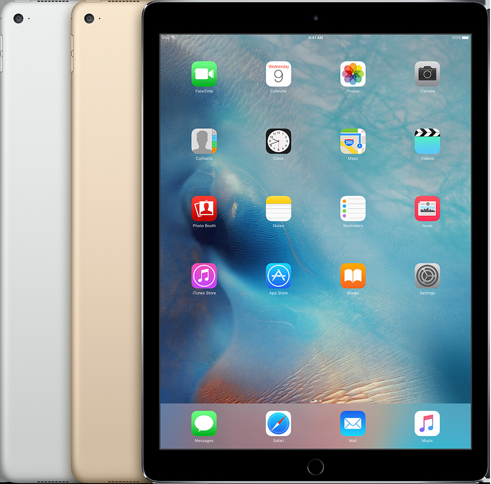 Hình ảnh một chiếc iPad Pro 12,9 inch (thế hệ đầu tiên) màu bạc, thể hiện kích thước lớn và màn hình hiển thị sống động.