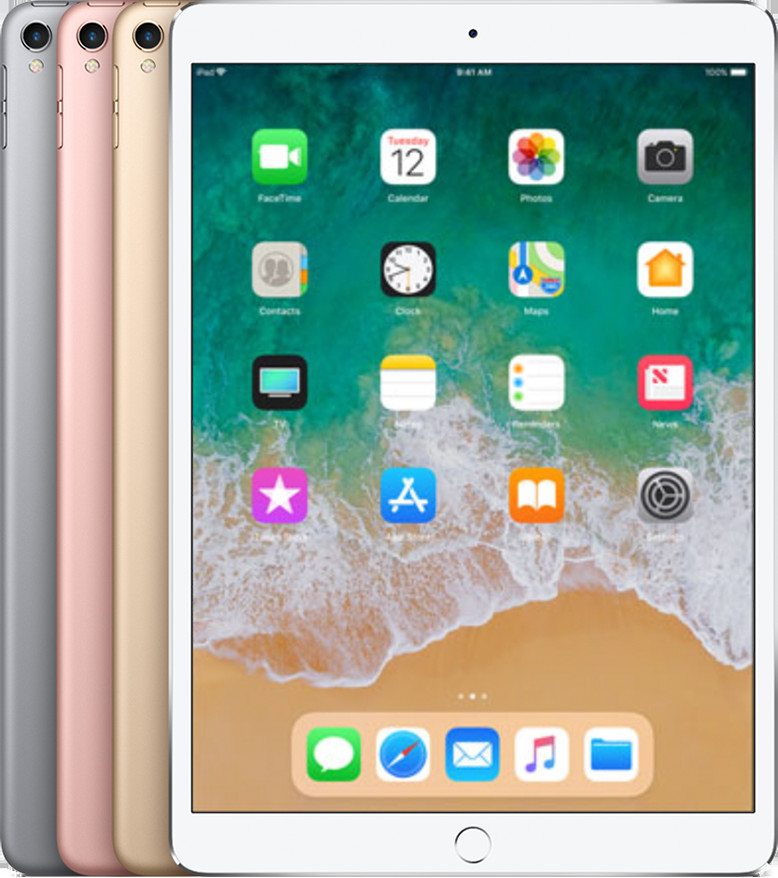 Hình ảnh một chiếc iPad Pro 10,5 inch màu bạc, với viền màn hình và nút Home vật lý.