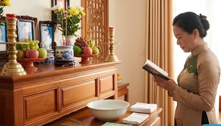 Những mẫu văn khấn cần đọc to rõ khi bắt đầu bao sái bàn thờ