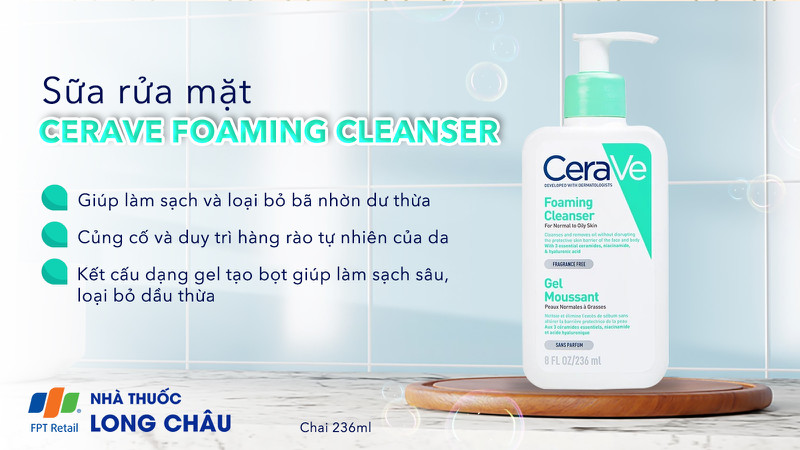 CeraVe Foaming Facial Cleanser với bộ ba Ceramides và Hyaluronic Acid thiết yếu cho làn da khỏe mạnh