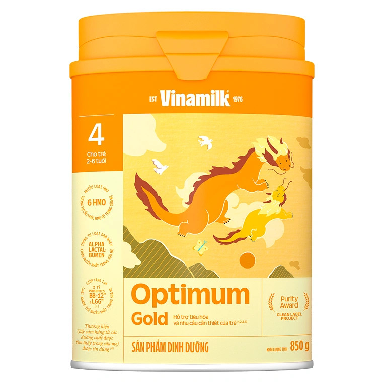 Hộp sữa Optimum Gold của Vinamilk, sữa tăng cân cho bé 2 tuổi phát triển khỏe mạnh