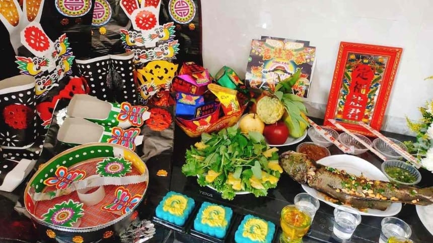 Mâm lễ khi đọc bài cúng ông Táo về nhà đơn giản hiện đại