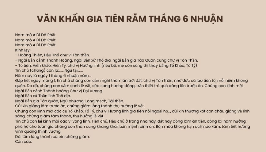 Bài cúng gia tiên Rằm tháng 6