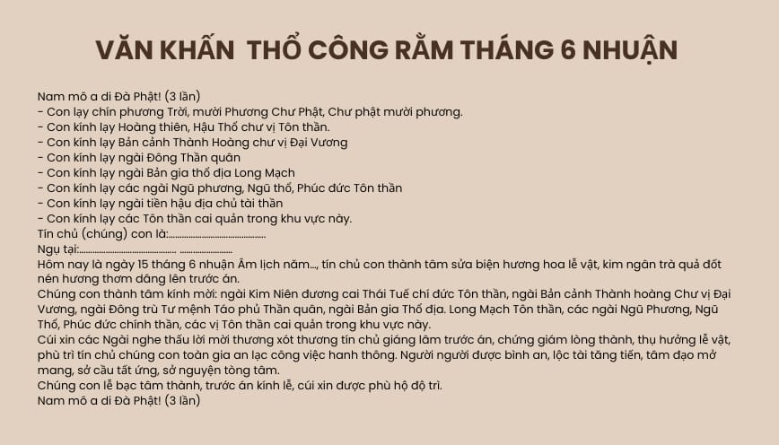 Văn cúng thổ công Rằm tháng 6