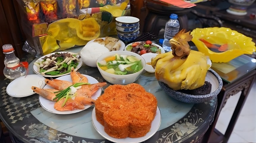 Các món mặn truyền thống trên mâm cúng ngoài trời