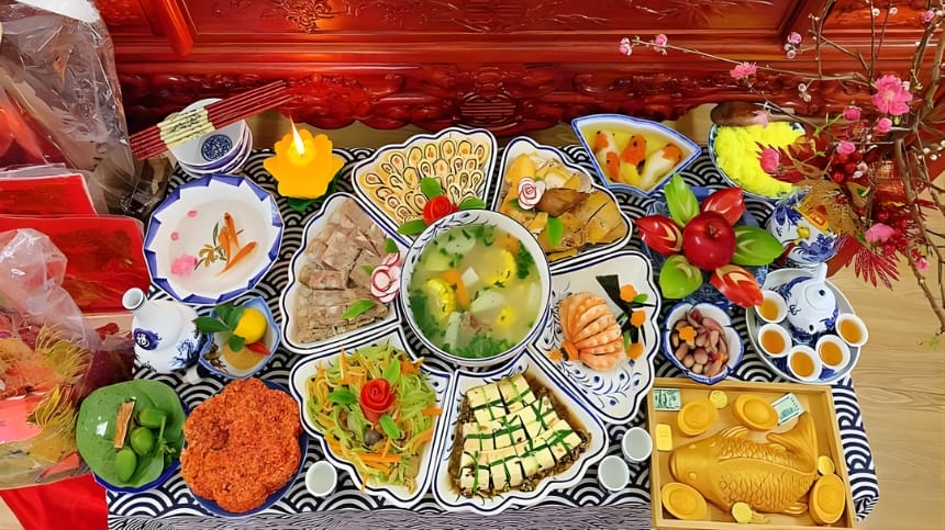 Chuẩn bị mâm lễ cúng giao thừa trong nhà