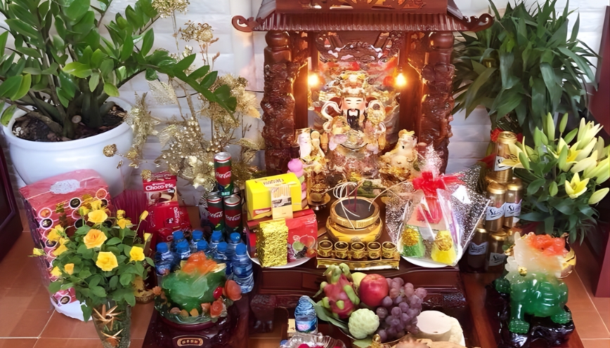 Mâm lễ cúng ông công ông táo tại ban thần tài chuẩn