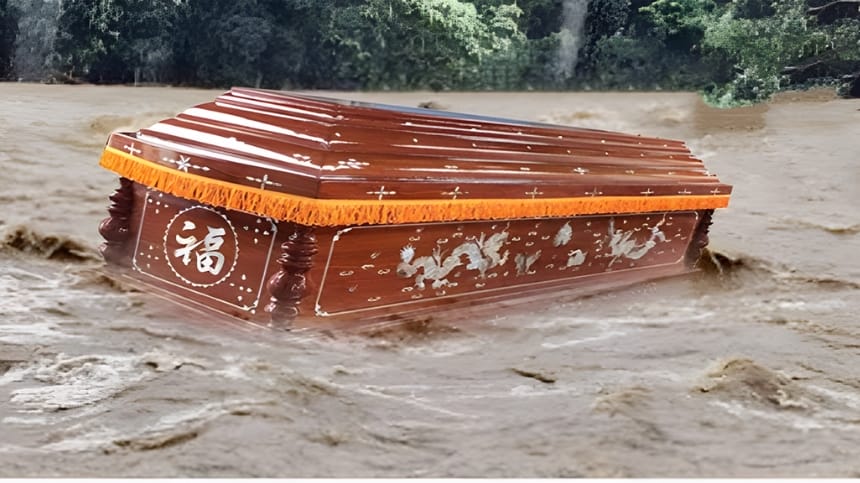 Thấy quan tài màu đỏ trôi trên nước