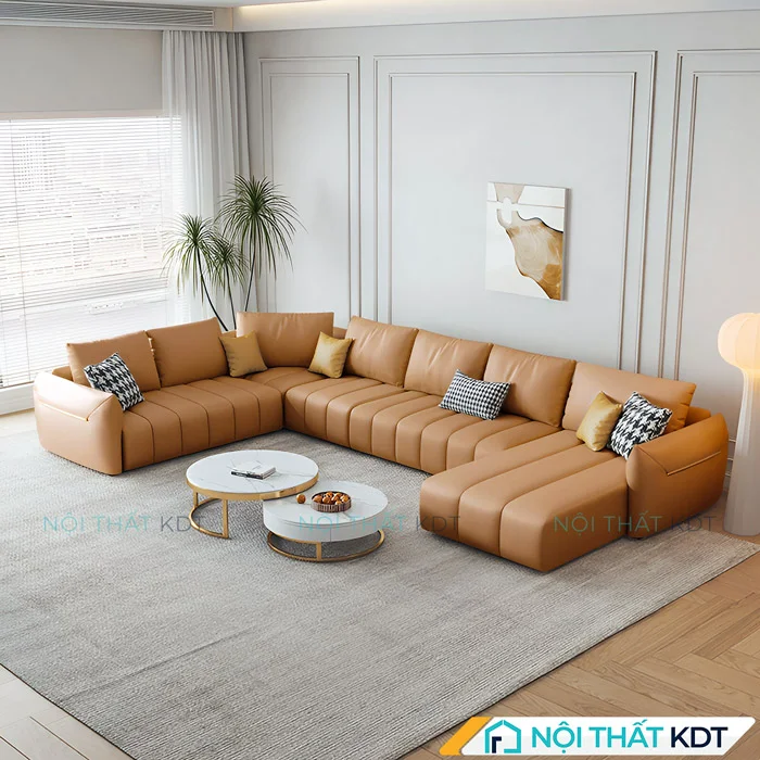 Sofa da thiết kế gọn gàng là lựa chọn phù hợp cho phòng khách có diện tích nhỏ.